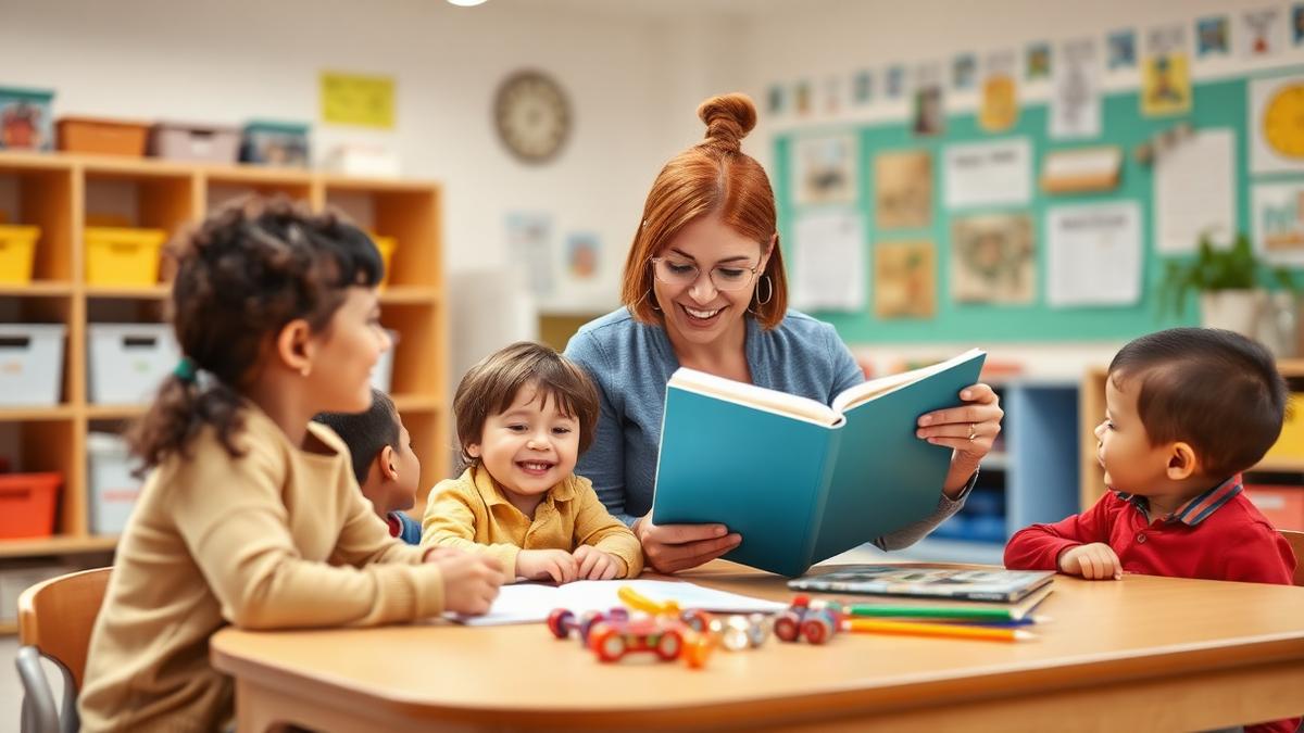 Teacher reading to young children in an early learning classroom