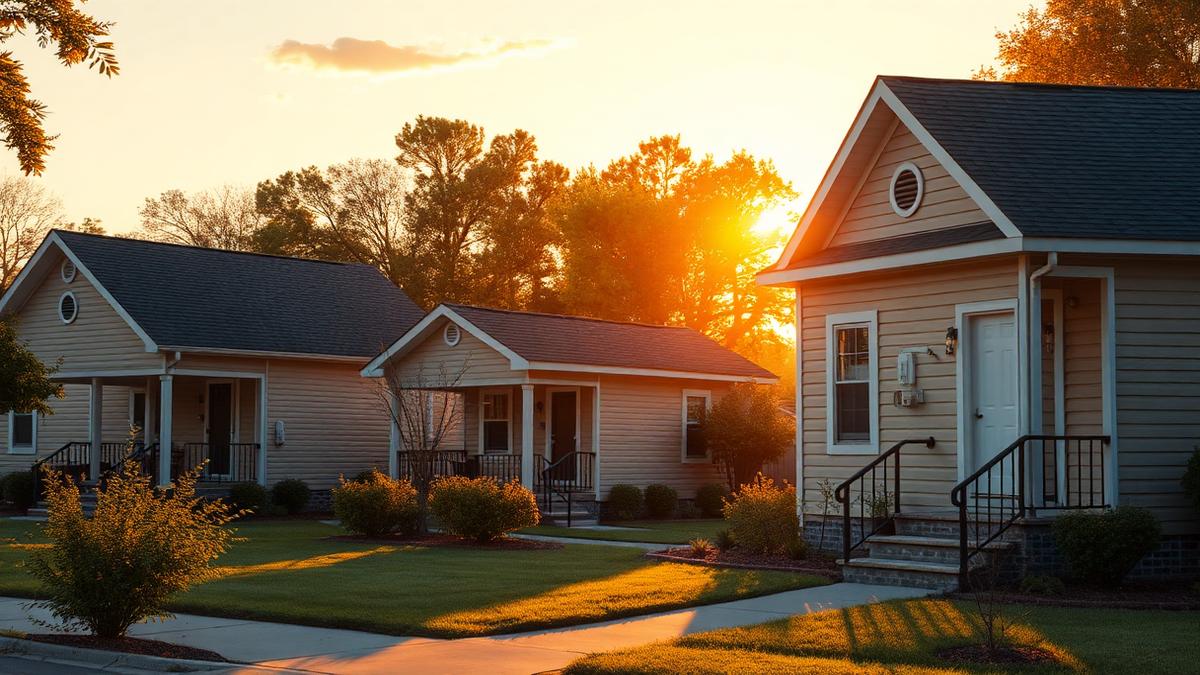 Modest Alabama neighborhood homes at golden hour