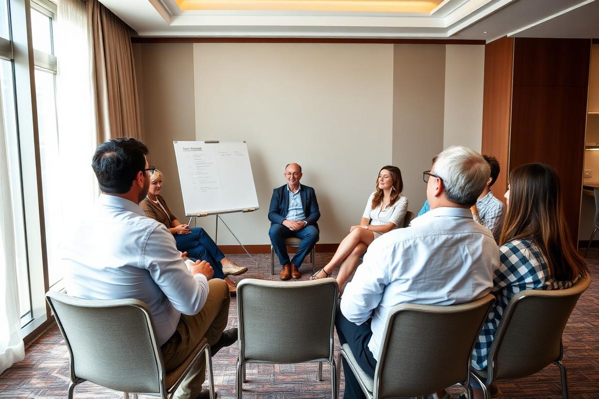 Workshop participants seated in a circle during a coaching training session