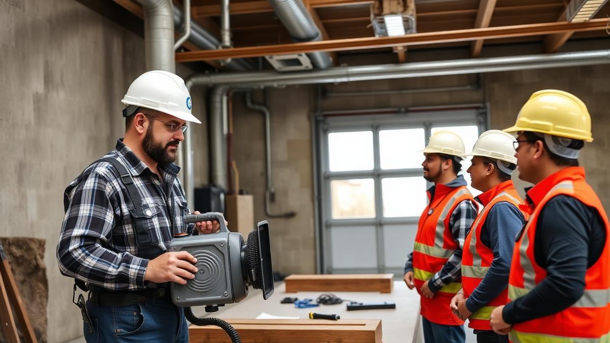 Instructor demonstrating building science equipment to trainees