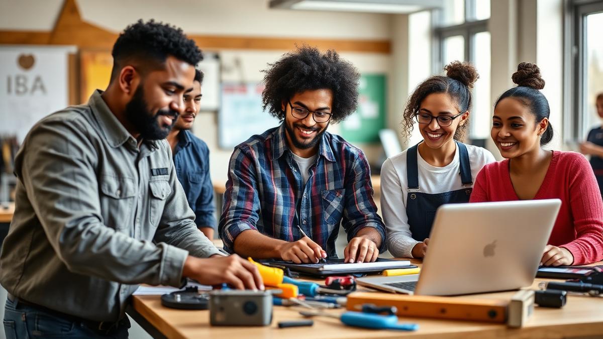 Adults collaborating in a hands-on job training workshop